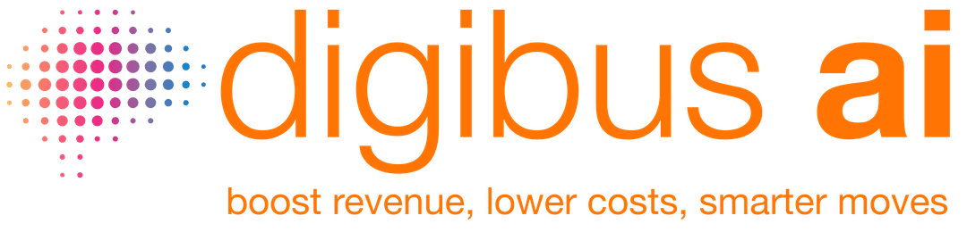 Digibus ai logo name tagline colour orange