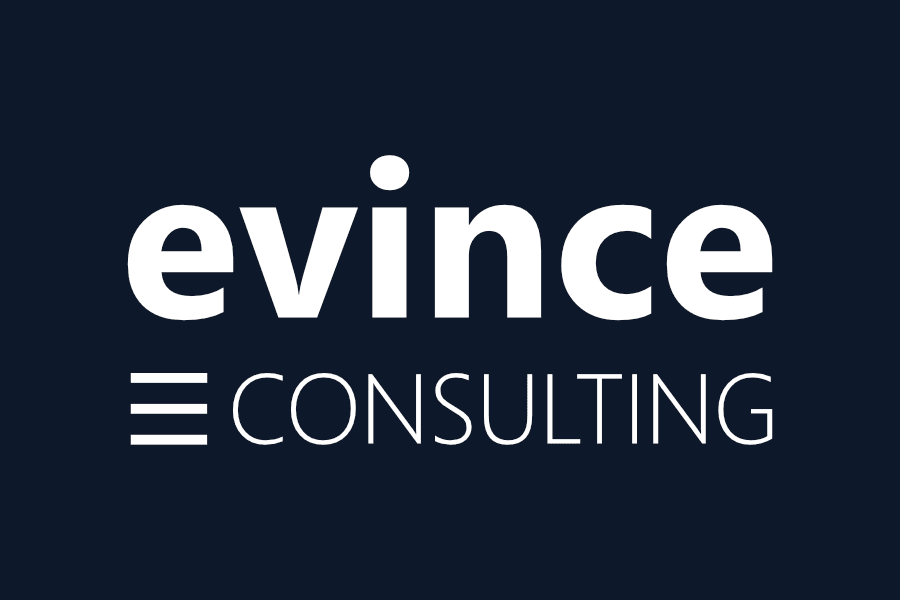 Evince Consulting logo whitetext navybg 900x600px